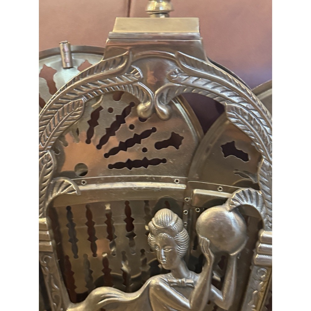 Vintage Art Deco Brass Peacock Fan Fireplace Screen Figural Filigree Goddess - Picture 8 of 16